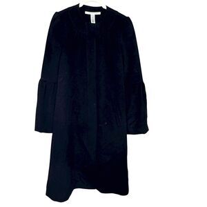 Diane von Furstenberg Coat Size 2 Black Wool Angora Blend Bell Sleeve Silk